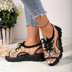 Women's Lace up Platform Sandals Hollow Out Comfort Summer Sports Sandals