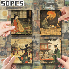 50pcs Japanese Ukiyo e Stickers Vibrant Traditional Art Designs Self Adhesive