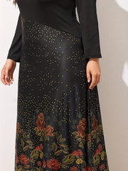 Women's Plus Floral Print Long Sleeve Maxi Dress