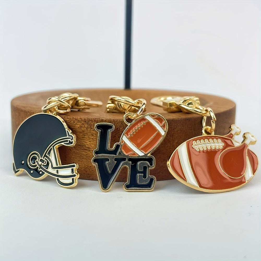 Colorful Football Keychains Set - Unique Helmet Chicken Leg Metal Keyrings