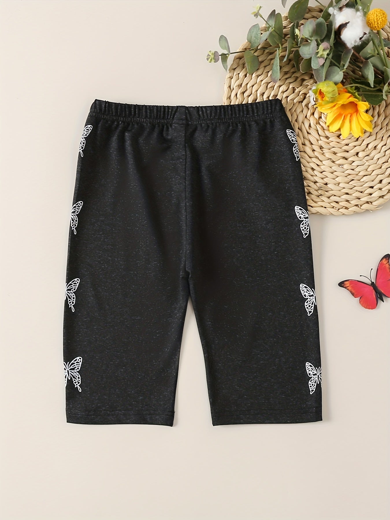 Girls' Butterfly Print Short Leggings for Summer