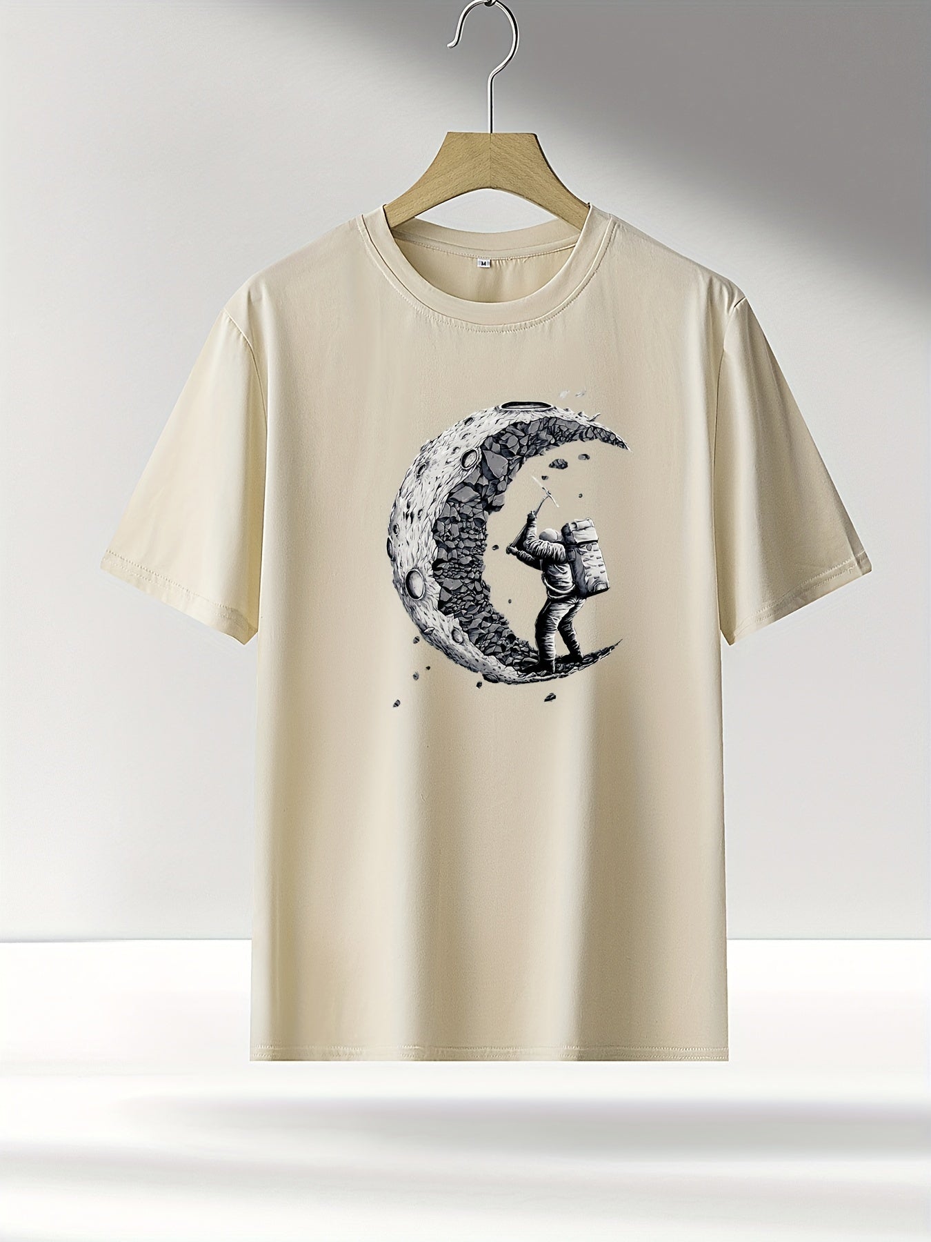 Moon Print T Shirt for Men Summer Fitness Breathable Tee