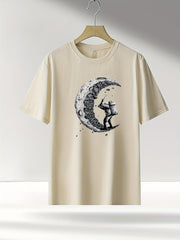 Moon Print T Shirt for Men Summer Fitness Breathable Tee