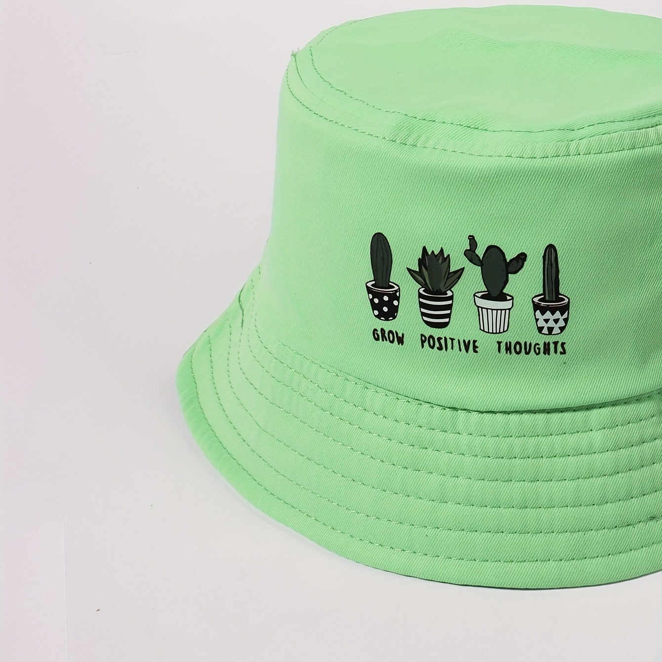 Cactus Print Bucket Hat Green Fisherman Cap Casual Basin Hat