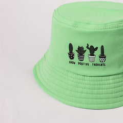 Cactus Print Bucket Hat Green Fisherman Cap Casual Basin Hat