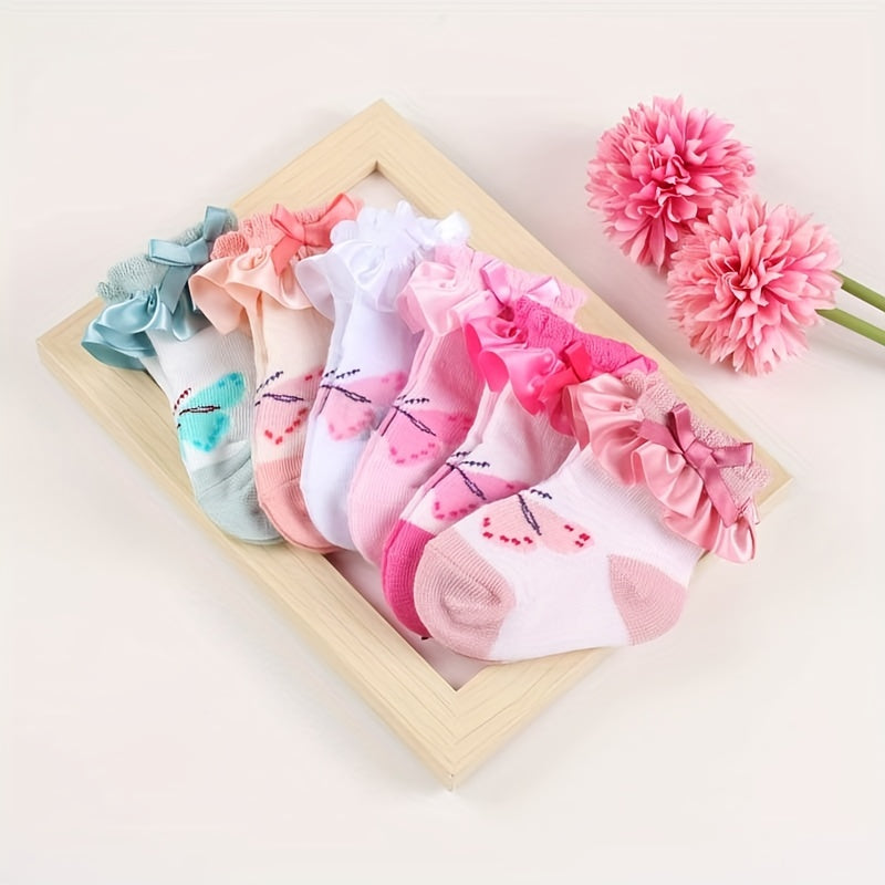 4 Pairs Newborn Baby Girls Ruffled Bow Knit Socks