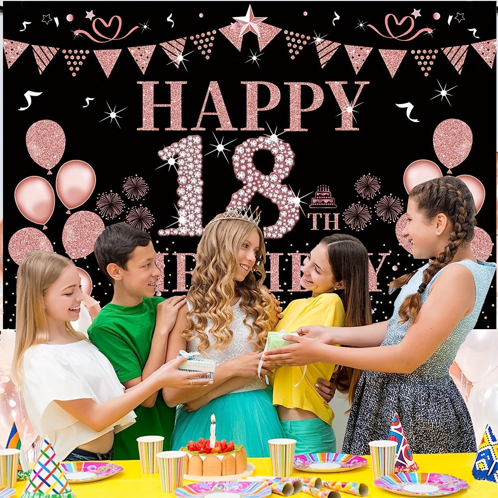 18th Birthday Decorated Banner Rose Golden Background Party Supplies