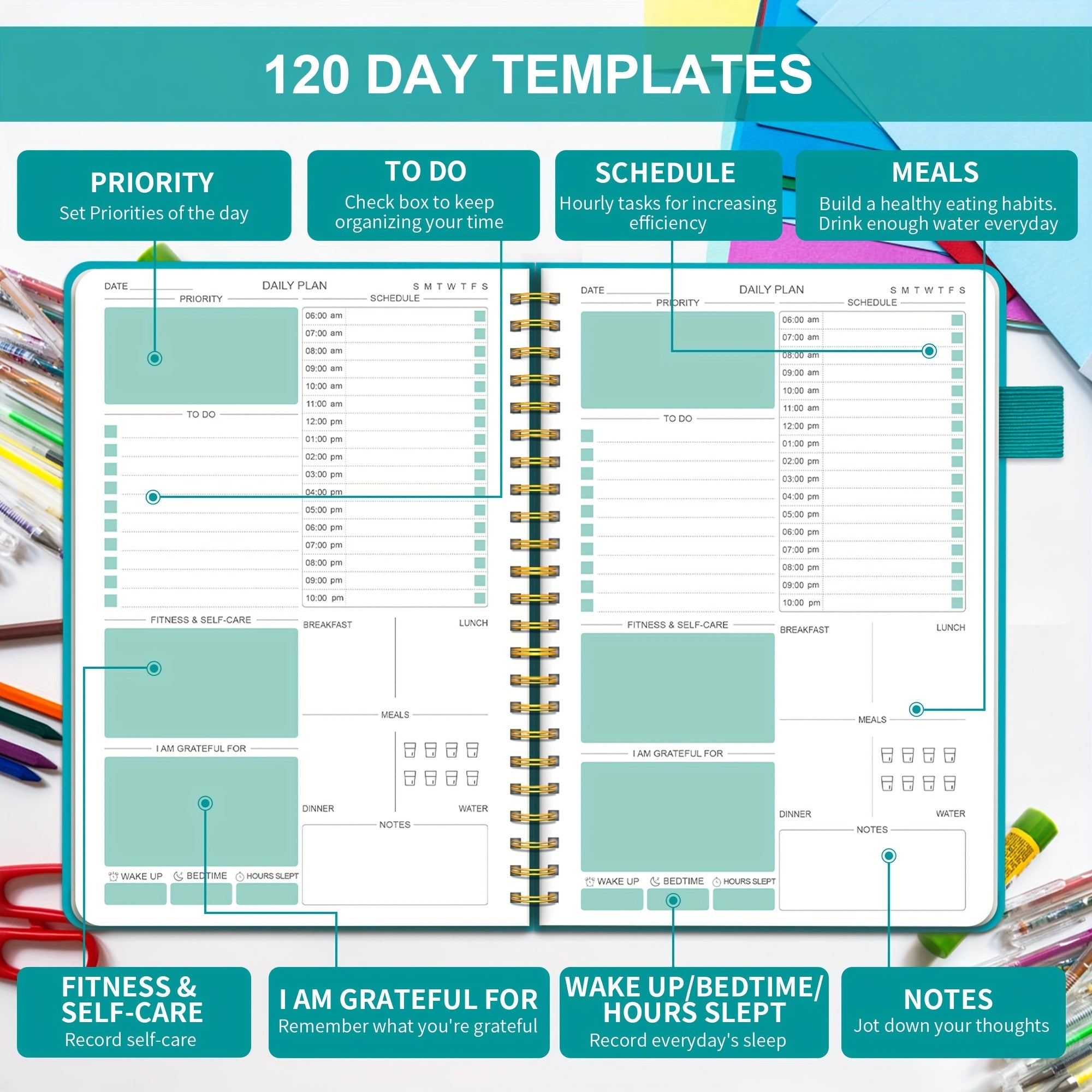 Undated Daily Planner 4 Month 120 Days Hardcover Faux Leather To Do List