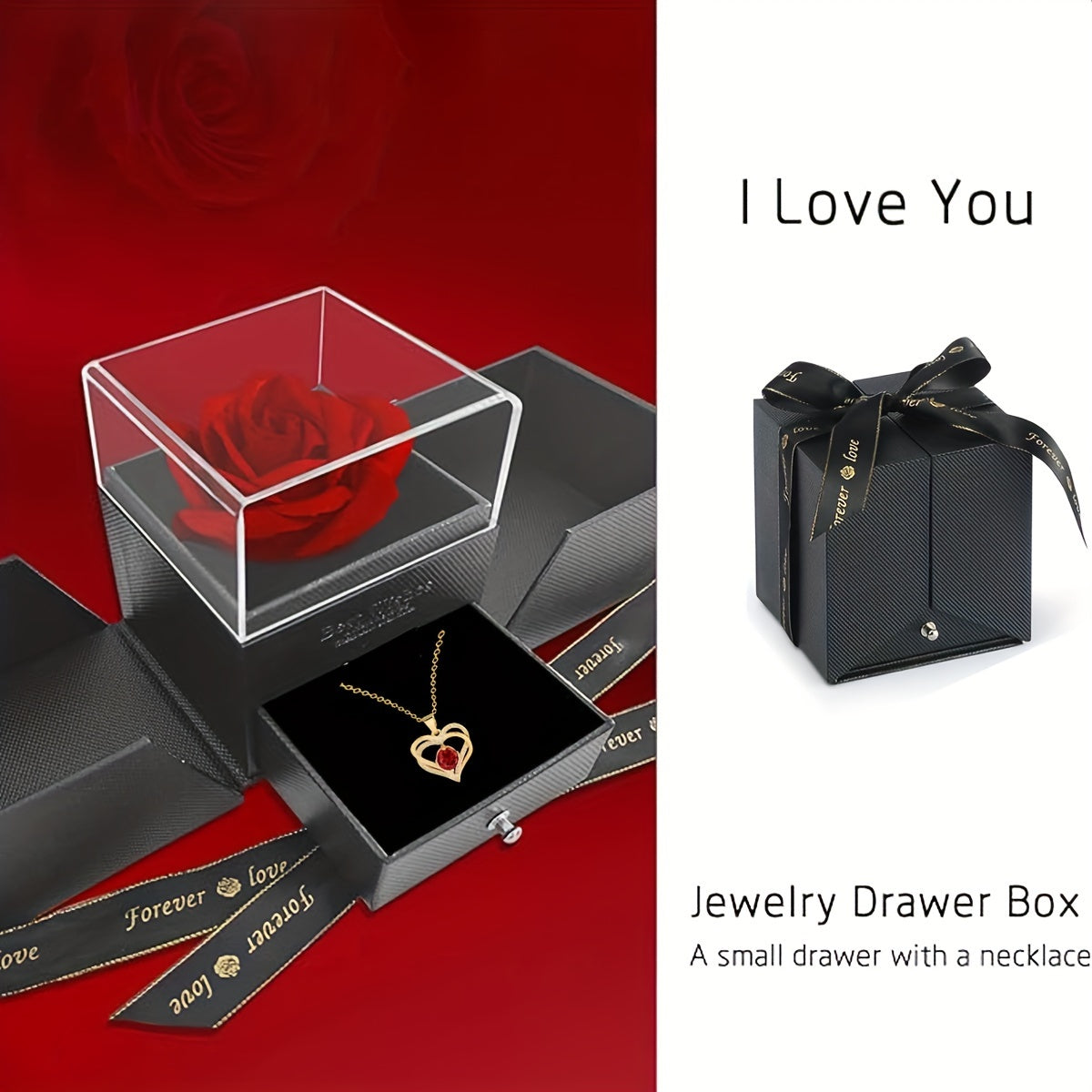 Rose Double Heart Pendant Necklace I Love You Jewelry Gift For Mom Wife