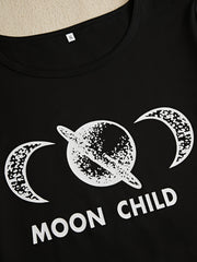 Moon Print Pajama Set Short Sleeve Crew Neck Top & Shorts Women's Sleepwear