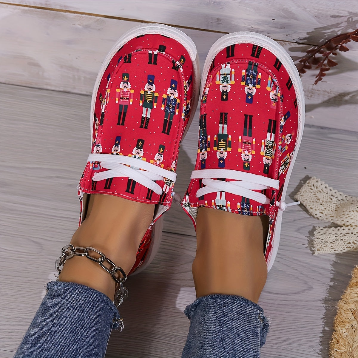 Nutcracker Cartoon Pattern Skateboard Shoes for Women