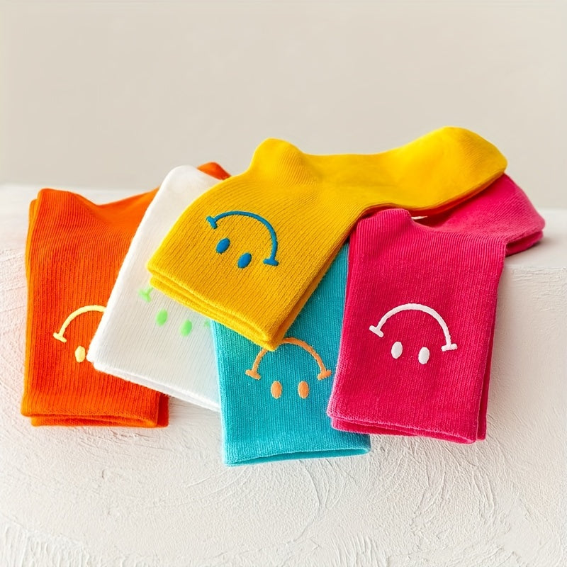 5pairs Kids Smiley Face Pattern Socks for Girls