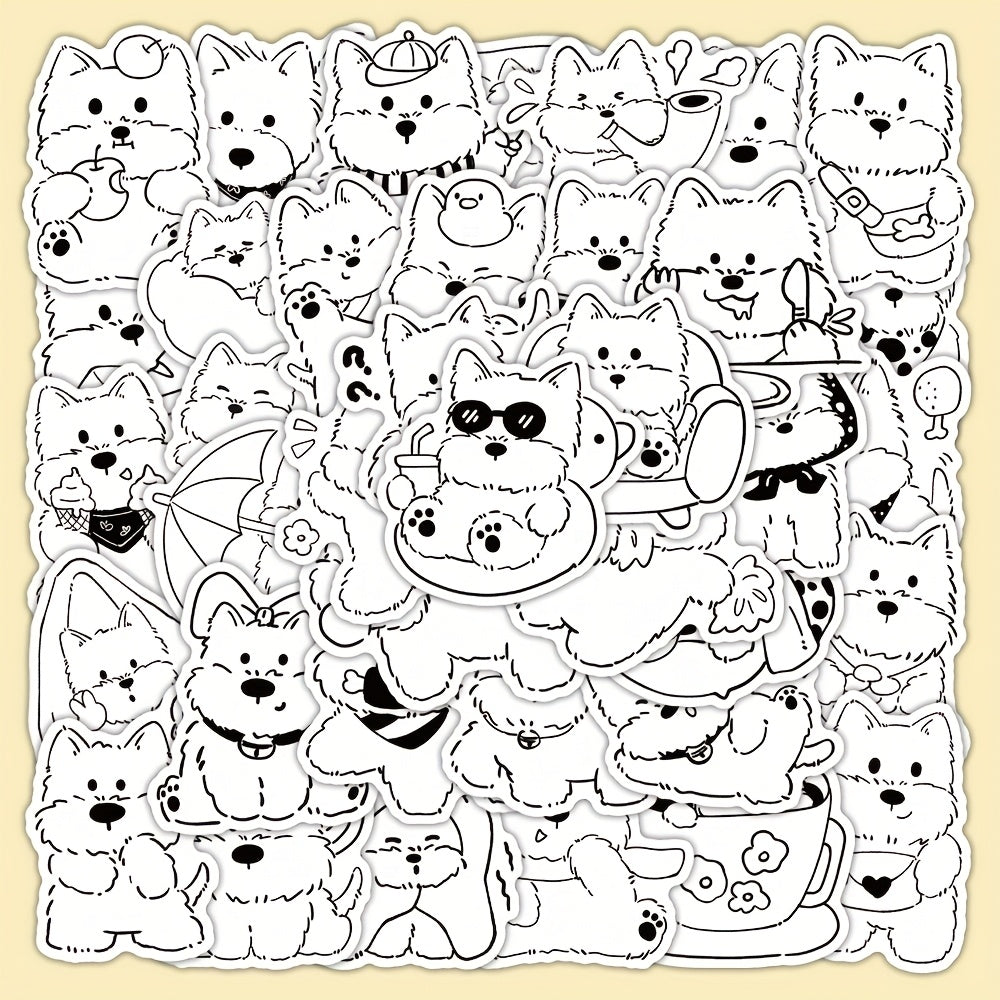 51pcs Anime Westie Stickers Vinyl Decals Monochrome Dog Art for Laptops