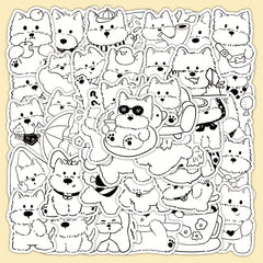 51pcs Anime Westie Stickers Vinyl Decals Monochrome Dog Art for Laptops