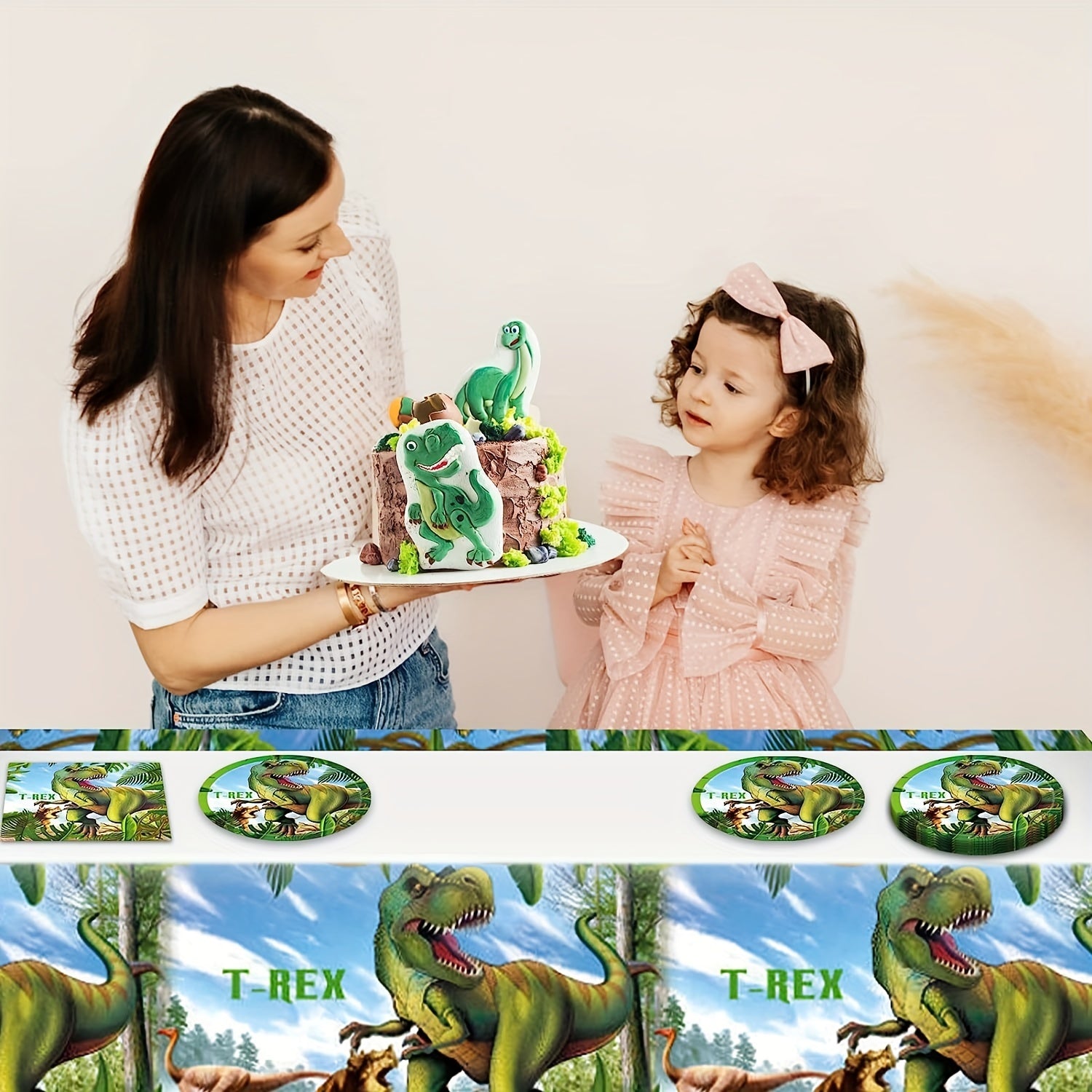 51pcs Dinosaur Birthday Party Supplies Dino Plates Napkins Tablecloth Forks