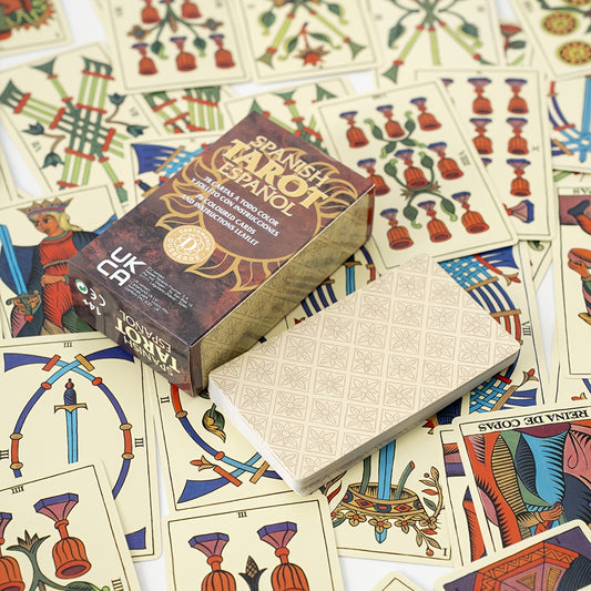 Spanish Tarot Deck with Red Sun Patterns