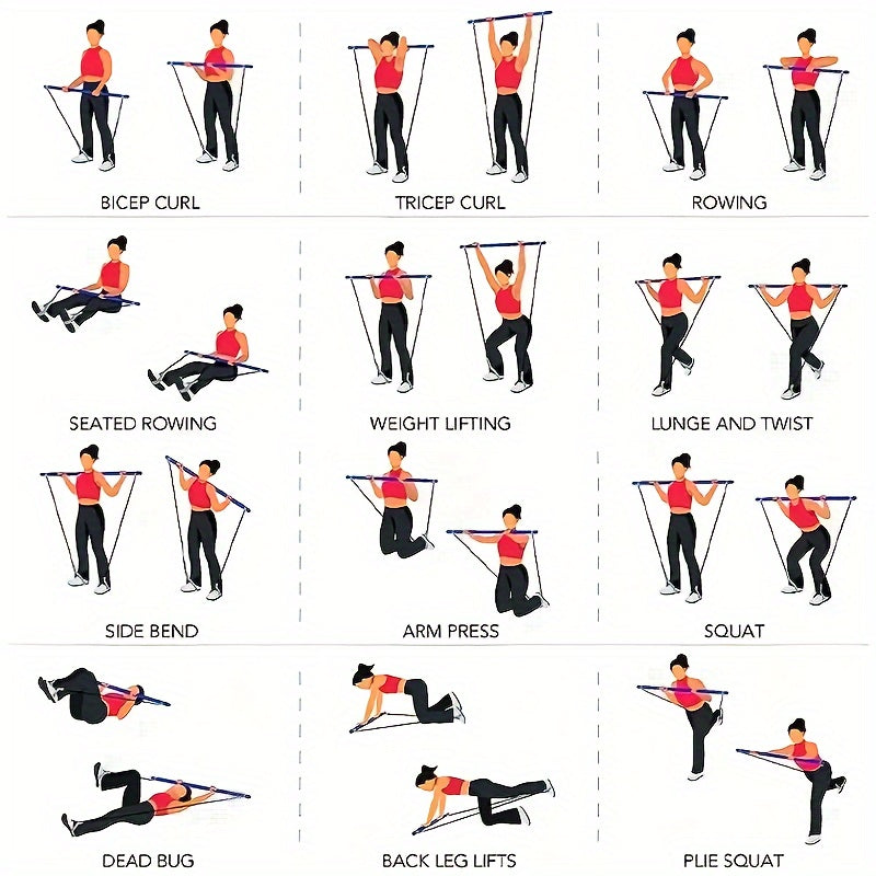 Pilates Stick With Resistance Tension Belt for Home Workout