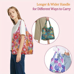4pcs Printed Reusable Shopping Bag Large Capacity Polyester Portable Folding Bag