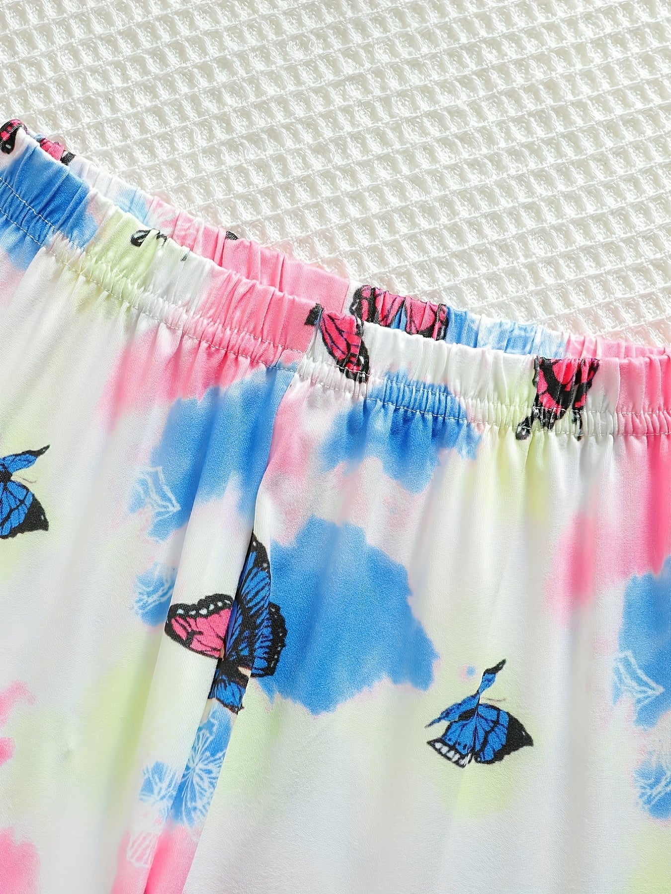 Kid's Butterfly Tie dye Print Pajama Set Long Sleeve Top & Elastic Waist Pants