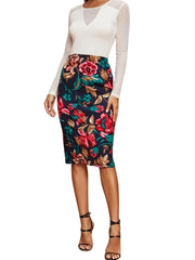 Floral Print High Waist Bodycon Skirt Women's Clothing