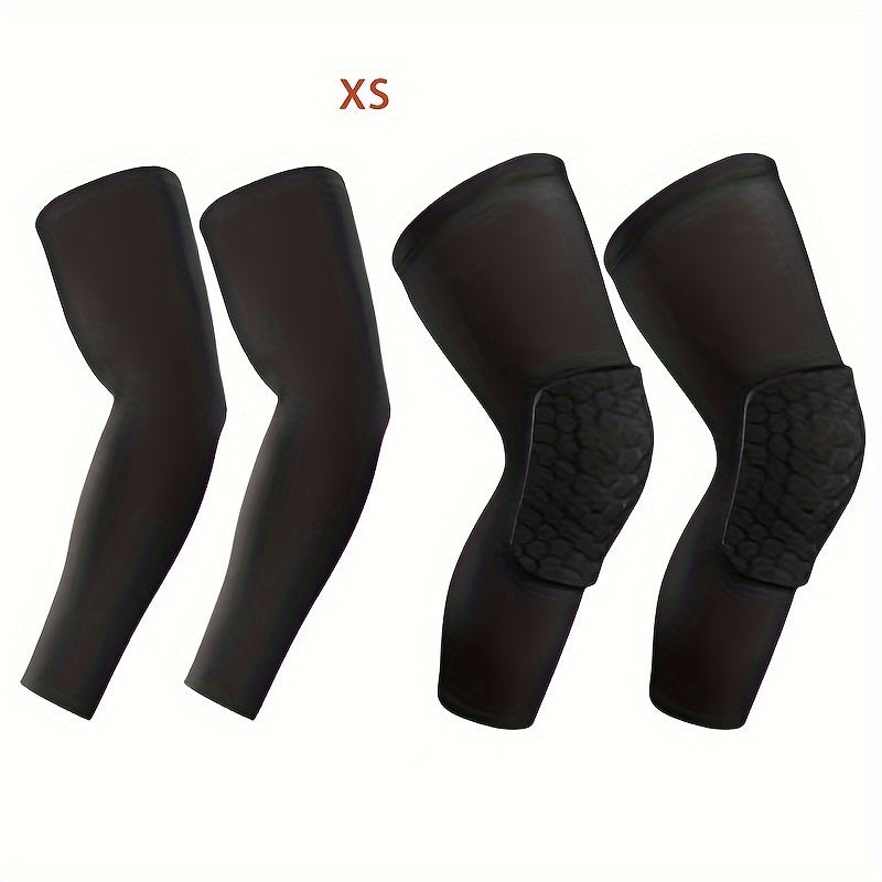 Basketball Knee Pads & Arm Sleeves Set Honeycomb Foam Compression Support