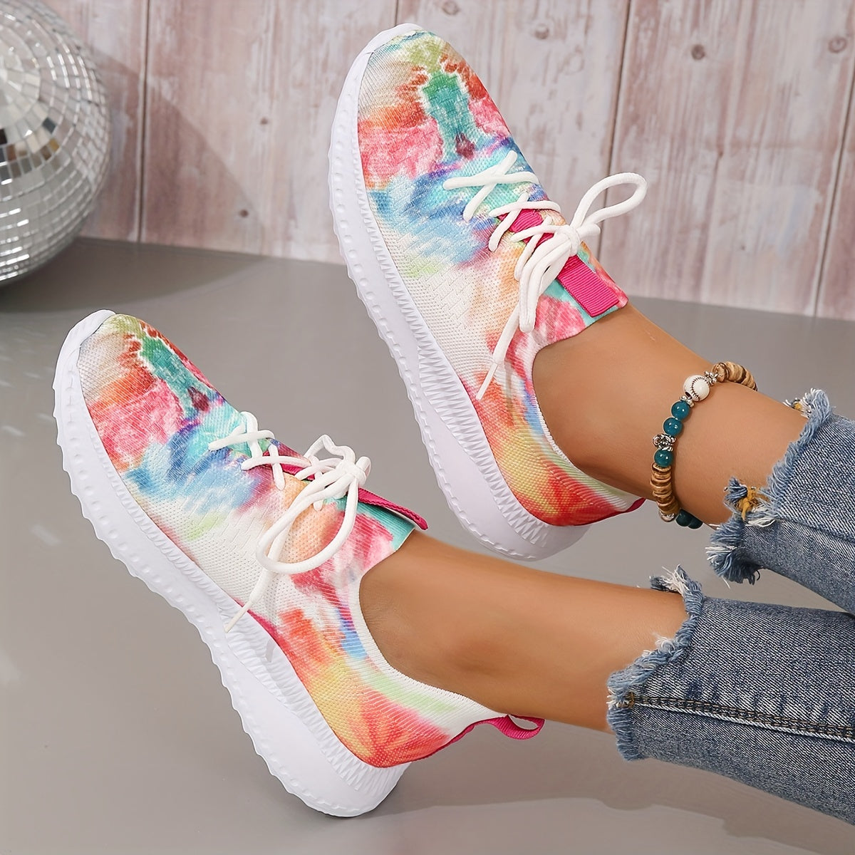 Tie Dye Lace Up Athletic Mesh Sneakers for Women