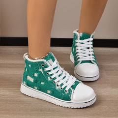 Women's Raw Trim Lightweight Canvas Shoes Non-slip Board Retro Sports Sneakers