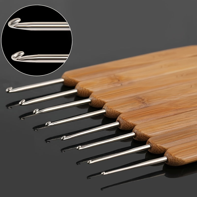 Crochet Hook Kit Bamboo Handle Needles DIY Weave Yarn Sewing