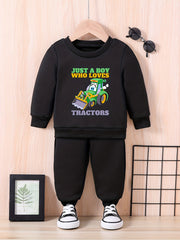 Baby Cartoon Print Casual Outfit Long Sleeve Sweatshirt Set