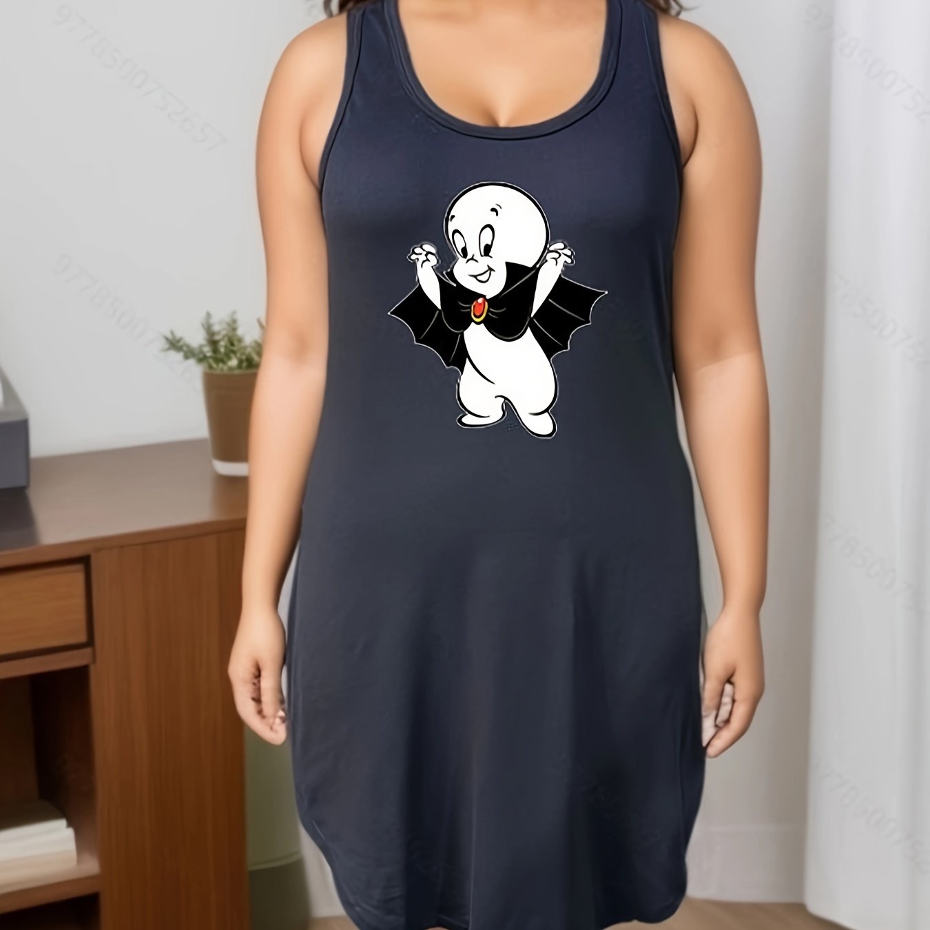Ghost Print Lounge Dress Women's Plus Tank Nightdress