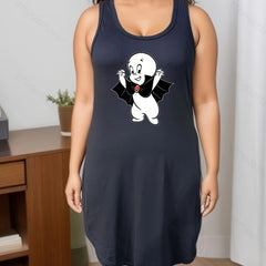 Ghost Print Lounge Dress Women's Plus Tank Nightdress