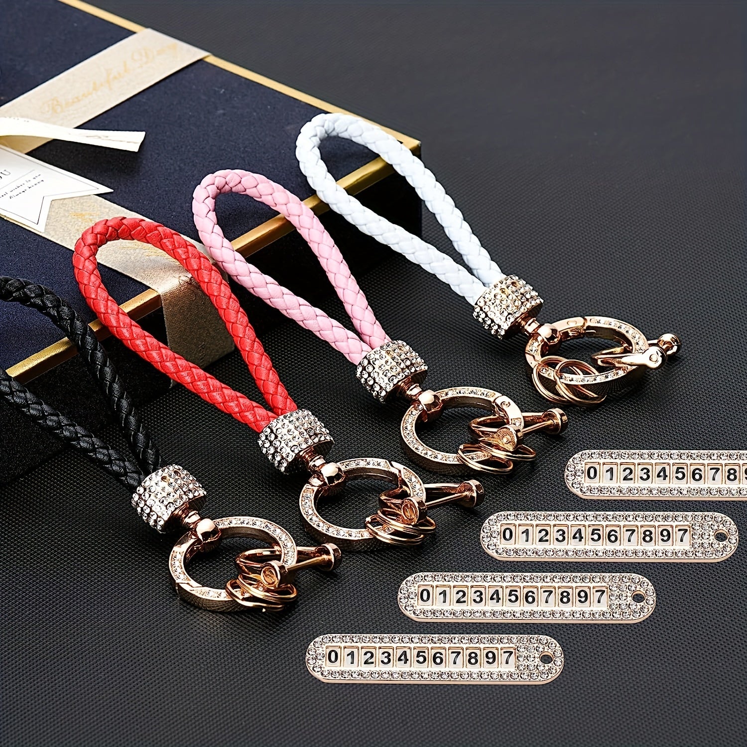Anti Lost Car Keychains With Phone Number & Bling Diamond