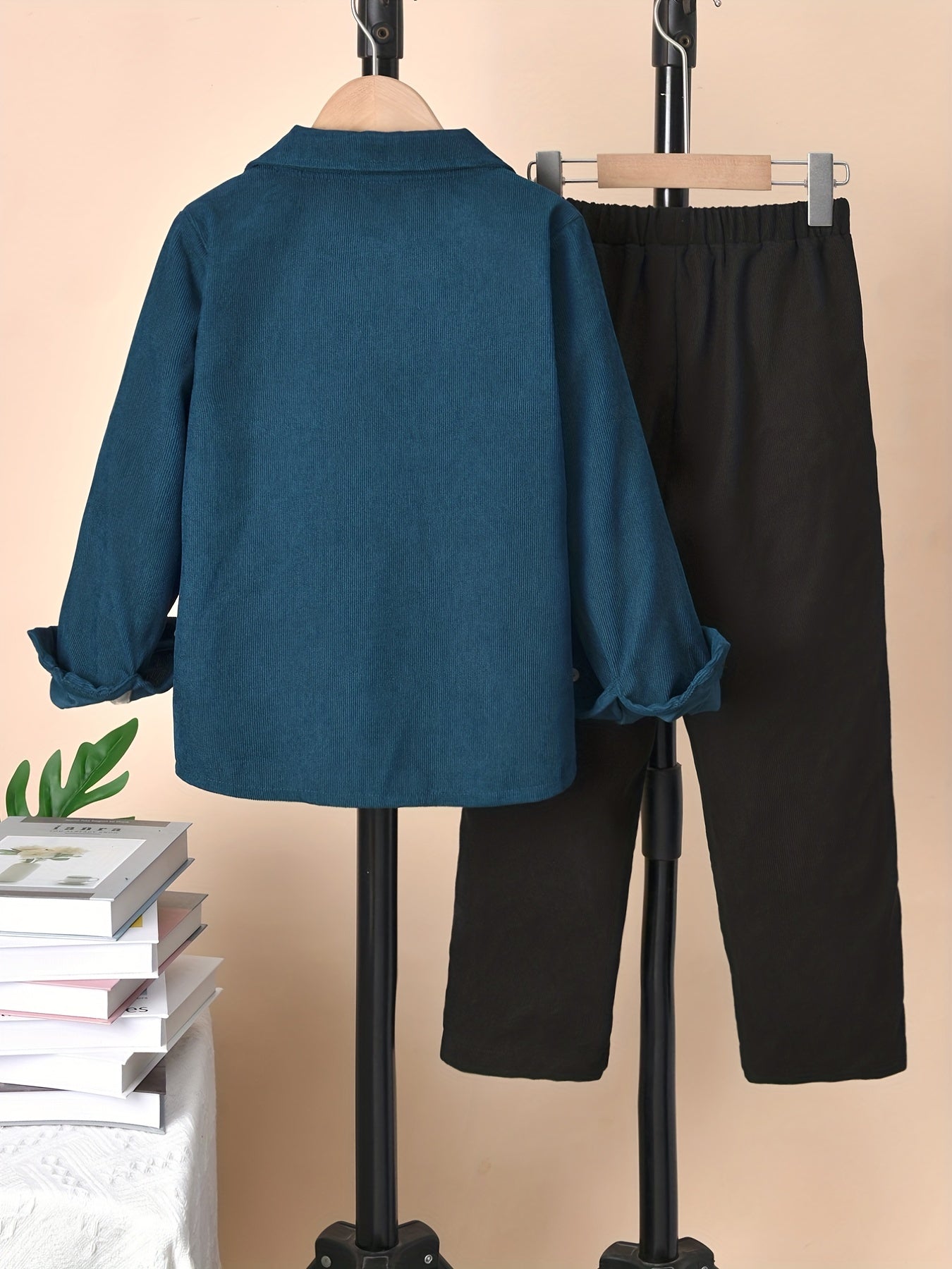 Boy's Geometric Pattern Shirt & Pants Set for Spring Fall