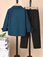 Boy's Geometric Pattern Shirt & Pants Set for Spring Fall