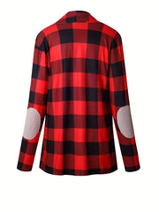 Plaid Print Open Front Jacket Casual Shawl Collar Long Sleeve Outerwear