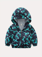 Toddler Boys Dinosaur Print Hooded Windbreaker Jacket