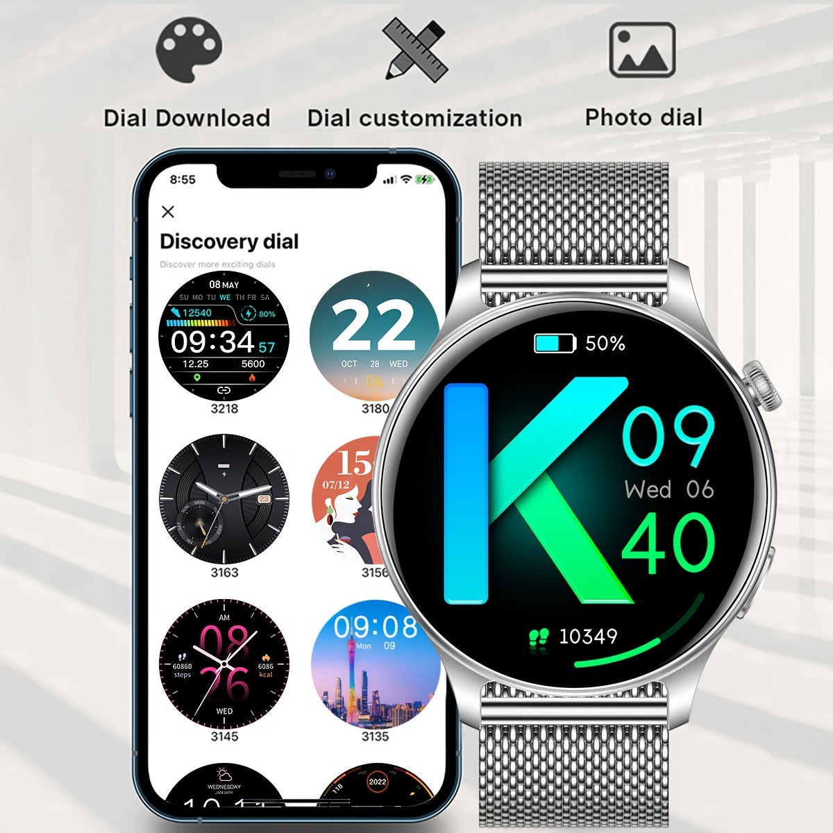 Smart Sports Watch 1.53" HD Screen Calls Messages 100 Exercise Modes