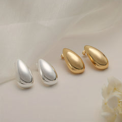 Melon Seed Water Drop Stud Earrings Minimalist Golden Silver Chunky