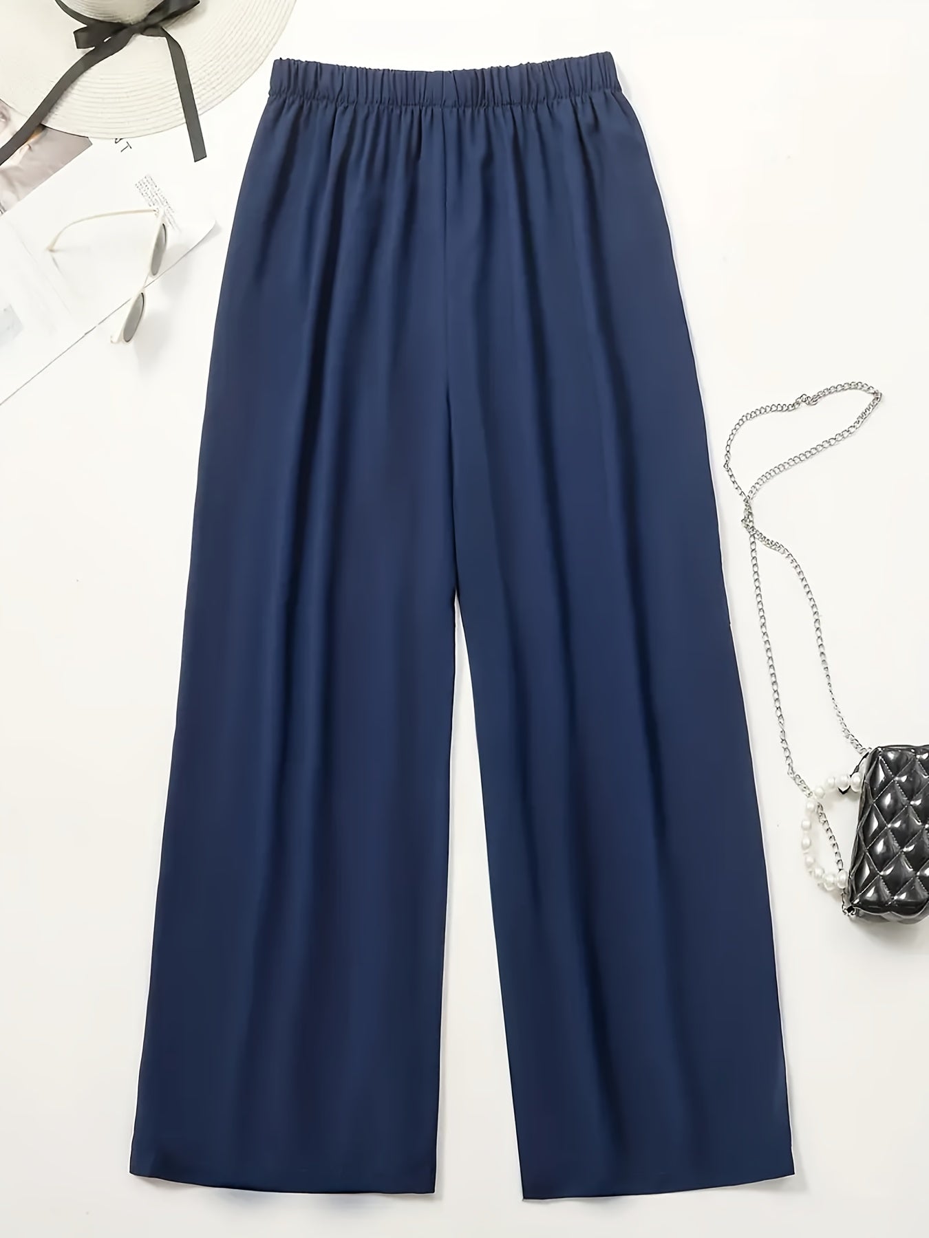 Wide Leg Casual Pants Elastic Waist Loose Fit