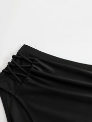 Solid Lace Up Ruched High Rise Swimwear Panty