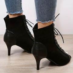 Women's Lace Up Stiletto Heels Peep Toe Suede Sandals