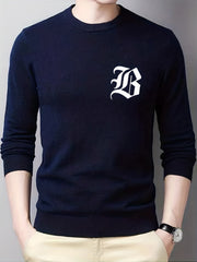 Men's Crew Neck Knitted Sweater, Warm Mid Stretch Pullover for Fall Winter