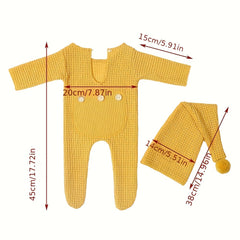 Newborn Photography Outfit Hat & Jumpsuit Props Yellow Green