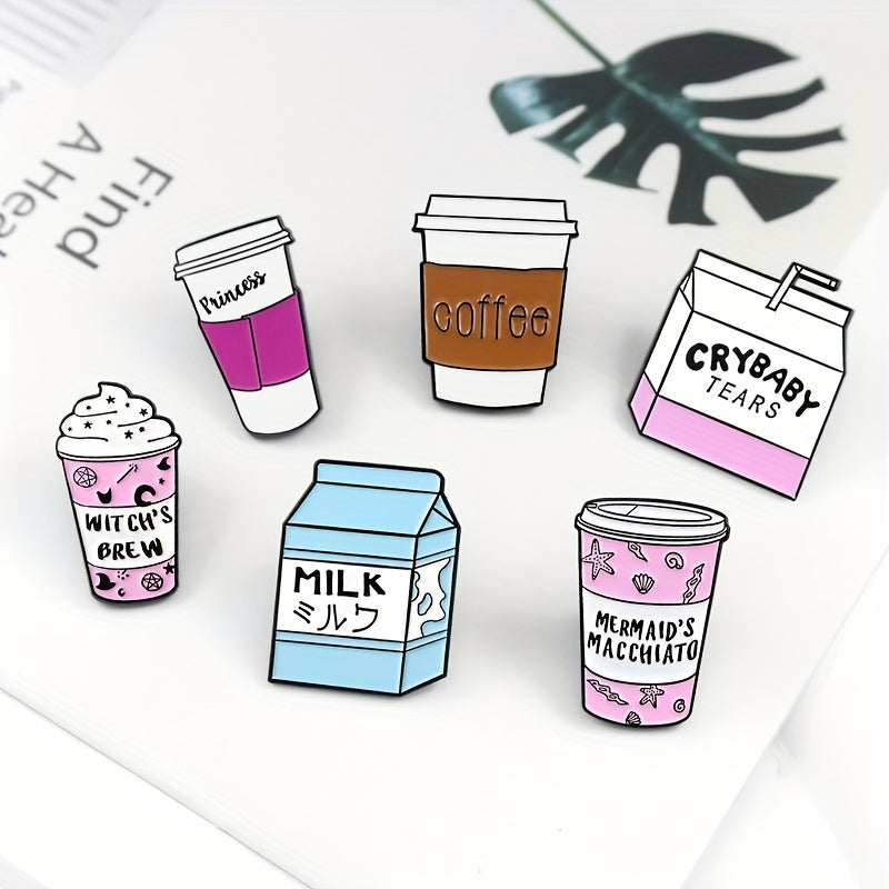 Cartoon Milk Tea and Coffee Cup Brooch Pin for Backpacks Clothing and Hats