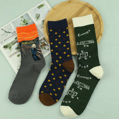 Men's Cartoon Crew Socks 3 Pairs Breathable Comfy Street Style Outdoor Wear