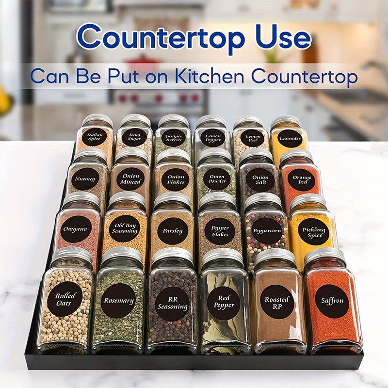 4 Tier Spice Rack with 28 Jars and Labels