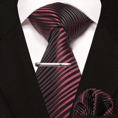 3pcs Striped Tie & Pocket Square Set with Tie Clip