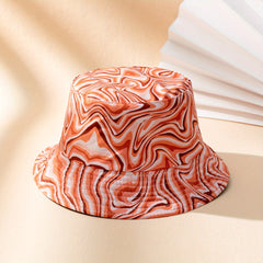 Red Wavy Striped Cotton Bucket Hat Women Sunshade Basin Fisherman Cap