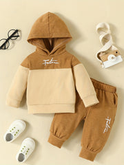 2pcs Baby Boys Casual Hooded Sweatshirt & Sweatpants Set, FUTURE Letter Print