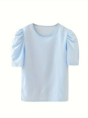 Versatile Puff Short Sleeve T shirt Girls Solid Tees Summer Clothes Party Gift